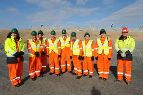 Councillors Allan Wishart, Allison (Flea) Duncan, Andrew Hughson, Jim Henry and Florence Grains with council officials Linda Coutts (Third from left) and Elaine MacGregor (second from left). Also on the photo are Total's liaison officer Rhonda Kelly and the company's safety representative Ian Hunter