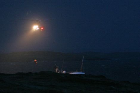 .The crew of the Quiet Waters being winched off the vessel on Sunday morning - Photo: Elaine Tait