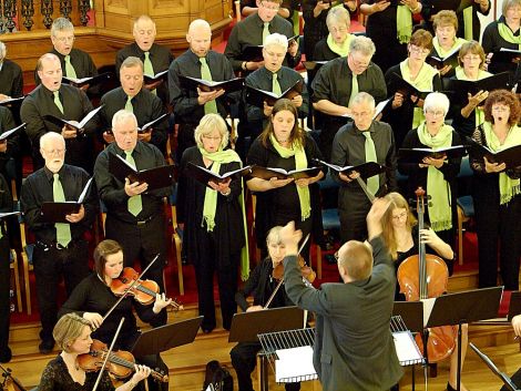 Exceptional spring choral concert: Members of the Shetland Choral Society with conductor Philip Taylor - Photo: Chris Browm