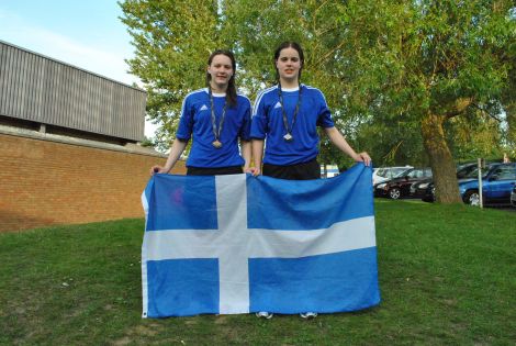 Medal winners: Andrea Strachan (left) and Amy Harper with their gold and silver medals outside the Medina Leisure Centre. Pic. Petur Petursson