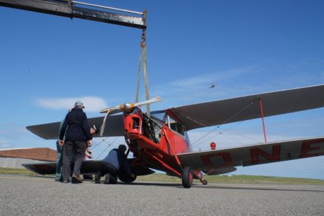 The damaged Hornet Moth at Baltasound airstrip on Friday afternoon - Photo: Ruth Grainger