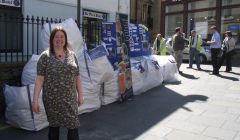 SIC environmental manager Maggie Dunne and the litter mountain. Pic. Elaine McGregor