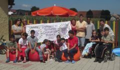 Valerie Farnworth, Tracy Webb and Mark Wylie with some of the residents of Casa Sf. Patrick and Casa Irlanda - Photo: Shetland to Romania Orphanage Project 2011