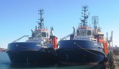 The harbour's two new tugs Bonxie and Solan, delivered earlier this year.