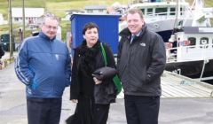 Shetland and Orkney conveners Sandy Cluness and Stephen Hagan flank Klaksvik mayor Gunva vid Keldu during the North Atlantic Island Summit in Faroe. Pic. Aktuelt