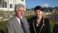 Tory leadership candidate Ruth Davidson in Lerwick with local party chairman Maurice Mullay. Pic. James Stewart