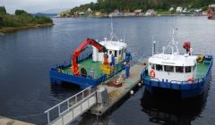 Hjaltland Seafarms' two new workboats Curlew and Crusader before they left Norway, where they were built.