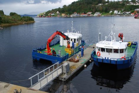 Hjaltland Seafarms' two new workboats Curlew and Crusader before they left Norway, where they were built.