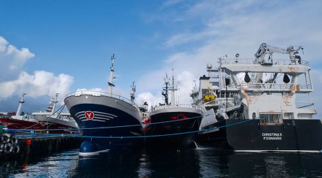 Boats shelter in Lerwick harbour ready for Tuesday night's gales. Pic. Chris Brown