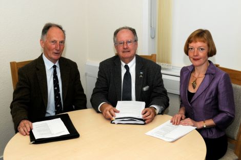 Sir John with trust chairman Bill Manson and general manager Dr Ann Black - Photo: SCT