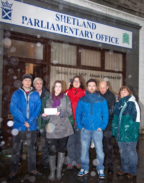 Teachers delivering an open letter to MP Alistair Carmichael's office, in Commercial Street.