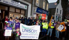 Union members march through Commercial Street on Wednesday morning - all photos: Billy Fox