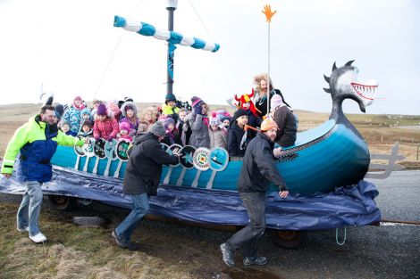 The Cullivoe school bairns travelling in the galley Aegir.