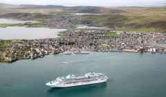 Aerial view of Lerwick harbour - The Sea Princess at inner anchorage - Photo: LPA