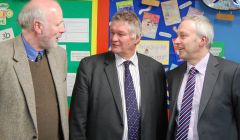 The Commission for Rural Education commissioners after Tuesday's meeting at Sound primary school. From left: rural economy professor Bill Slee, convener Sheriff David Sutherland and Scottish Borders Council education director Glenn Rodgers