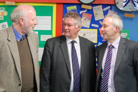 The Commission for Rural Education commissioners after Tuesday's meeting at Sound primary school. From left: rural economy professor Bill Slee, convener Sheriff David Sutherland and Scottish Borders Council education director Glenn Rodgers