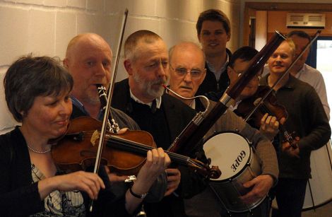 RSNO musicians kick starting their Shetland performances at Sumburgh Airport - Photo: Hans J Marter