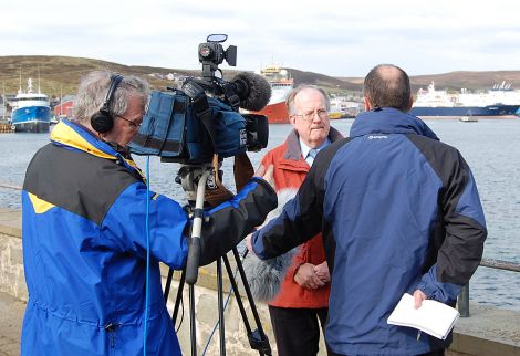 Viking Energy chairman Bill Manson being interviewed by the BBC in Lerwick on Wednesday - Photo: Shetland News