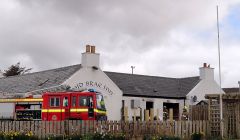 Fire fighters attending a fire at the Mid Brae Inn on Saturday morning - Photo: Shetland News