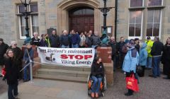 Protesters outside town hall