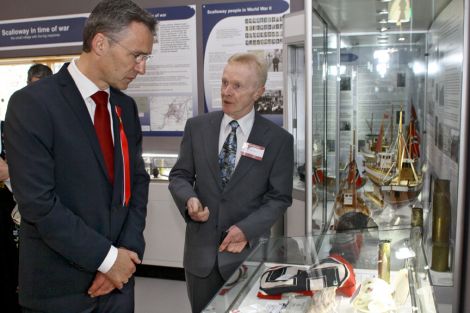 Herr Stoltenberg is shown around the museum by Billy Moore. Pic. Millgaet Media