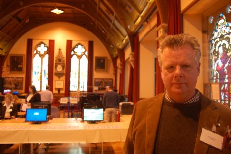 North Isles candidate Jim Johnston is the first candidate to turn up at Lerwick Town Hall.