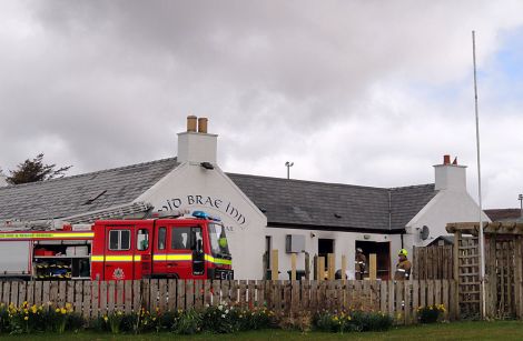 Fire fighters from Brae, Hillswick and Lerwick attending the fire on Saturday morning.