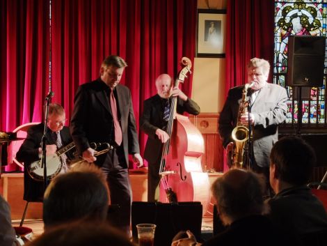 The Nova Scotia Jazz Band at Lerwick Town Hall. From left: Donald Findlay, Mike Daly, Ken MacDonald and John Burgess. Pic. Chris Brown