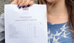 Katarina Duernberger with her exam results on Tuesday - Photo: Shetland News