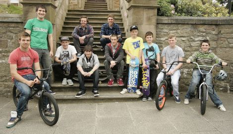 Some members of Shetland Skatepark Association. From left: Alex Nunn-Thomson, James Stewart, Lewis Murray, Mark Walter, Brydon Sales, Matthew Henderson, Michael Williamson, Kevin Stove, Brendan Higgins, James Irvine, Patrick Thomson. Pic. Scott Goudie