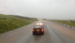 Police closed the road at Brindister after heavy flooding caused a landslide. This picture was taken from a car that was stopped by the police from going any further.