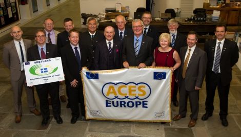 At the award ceremony were (from left) SIC active schools manager James Johnston, SIC sports and leisure executive manager Neil Watt, SRT trustee Neville Martin, ACES Europe head vice chair John Swanson, Clickimin manager Robert Geddes, ACES president Gian Francesco Luppattelli, SRT general manager James Johnston, SIC social services chairman Cecil Smith, North Lanarkshire Leisure director James Logue, SIC leader Gary Robinson, SRT support services manager and acting depute general manager Shona Nisbet, SRT chairman Joe Irvine, SRT strategic development manager Willie Shannon and North Lanarkshire Leisure chief executive Blane Dodds. Pic. Kevin Jones/SIC