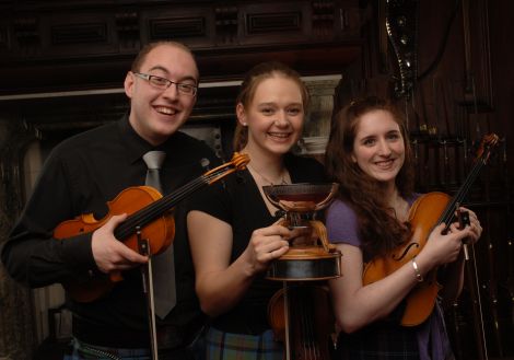 Maggie Adamson with Aberdeen's Erin Smith, who came second, and third placed Ronald Jappy, of Findochty