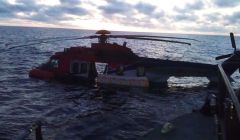 The Super Puma EC225 floating in the sea off Fair Isle - Photos: RNLI