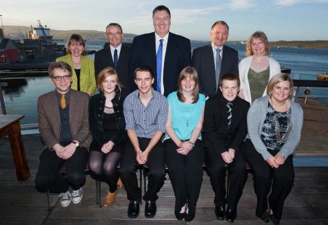 Present at the recent scholarship announcement were: Back row: Valerie Nicolson (Trustee), Arthur Spence (Trustee), Neil Murray (Trustee), Ian Spence (Trustee) and Margaret Roberts (Trustee), and students (left to right): Stuart Thomson, Katya Moncrieff, Jack Henderson, Laura Smith, Callum Williamson and Kara Manson - Photo: Gary Sandison