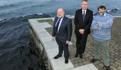 Vattenfall's Jorgen Josefsson (centre) told SIC development chairman Alastair Cooper (left) and Shetland Charitable Trust vice chairman Jonathan Wills he is impressed with the local waves. Pic. Millgaet Media