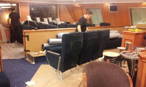 Premium recliner seats being installed at the side of the forward bar on NorthLink's ferries. Pic. Peter Hutchinson