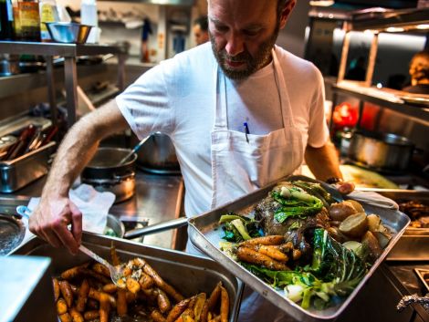 River Cafe head chef Joseph Trivelli cooks up a storm with Mainland's mutton at Helen Nisbet's Shetland Night in London. Pic. Shetland Night in London (c) Joe Plommer