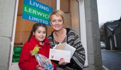 Tegan Hendren (6) and Inga Scott (Living Lerwick Ltd director and owner of The Stage Door) Pic Ben Mullay