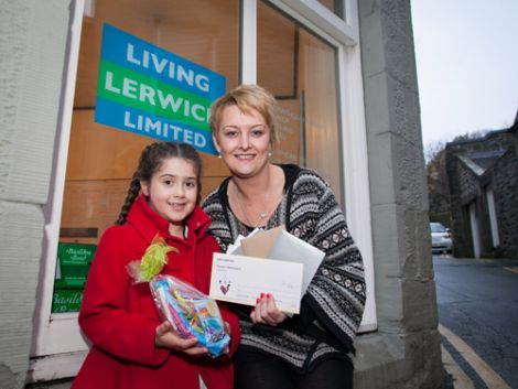 Tegan Hendren (6) and Inga Scott (Living Lerwick Ltd director and owner of The Stage Door) Pic Ben Mullay