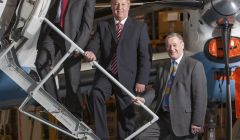 All aboard. New chairman David Harrison, chief executive Stewart Adams and chief operating officer Phil Preston at Glasgow airport