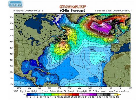 A wave model for the Northeast Atlantic until miidnight tonight - Animation: www.stormsurf.com