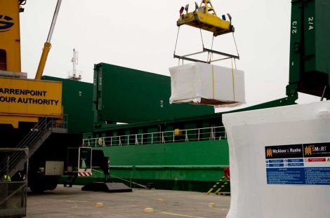 The modules being loaded at Warrenpoint Harbour. Photo McAleer and Rushe