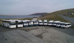 Johnson's Transport's fleet of Brae-based buses that will be tendering for public services and school bus routes from 22 March. Photo Johnson Transport