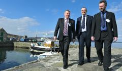 Islands united. Council leaders Angus Campbell, Gary Robinson and Steven Heddle are in step with each other when it comes to post referendum Scotland. Photo: Malcolm Younger/Millgaet Media