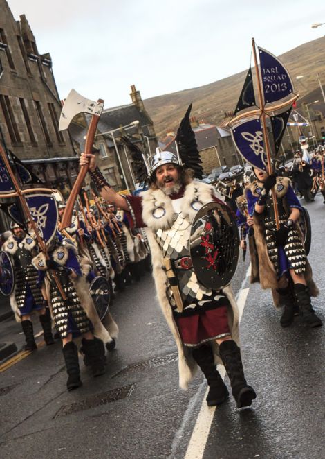 2013 Lerwick Up Helly Aa guizer jarl Stephen Grant as he leads his squad of Vikings through Lerwick - Photo: Peeriepics.co.uk