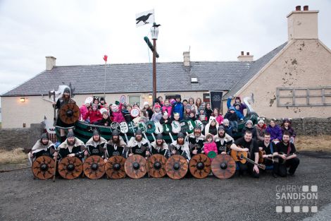 Cullivoe school bairns joining the jarl's squad for the traditional picture - Photo: Garry Sandison