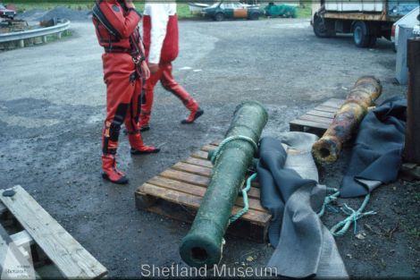 Cannons from the Wrangels Palais. Photo Shetland Museum Archives