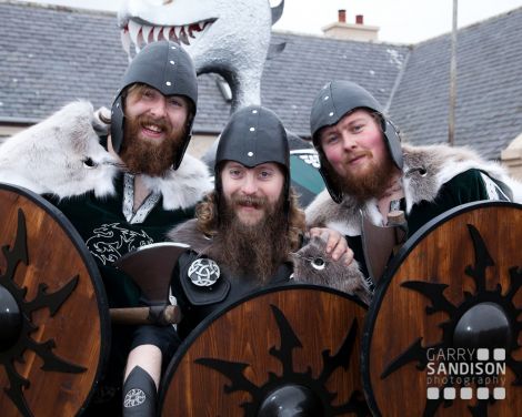 Vikings James Nicolson (left) and Michael Thomason (right) with Jarl Michael Nisbet in the centre - Photo: Garry Sandison 