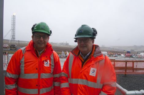 Total's UK managing director Phillipe Guys and chairman Patrice de Viviers. Photo Shetland News